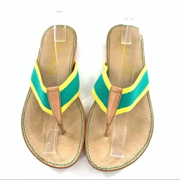Splendid womens sandals sz 8 green yellow canvas retro beach preppy flip flops - Picture 2 of 13